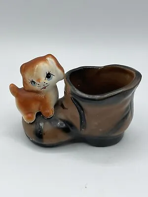 Vintage  Enesco Dog Puppy On Boot Toothpick Holder Ceramic MCM Century JAPAN • $5