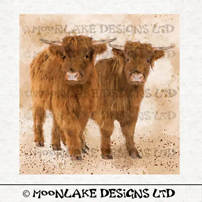 Animal - Highland Cow Calves - Fabric Craft Panels In 100% Cotton Or Polyester • £2.45