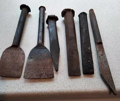 6 Vintage Stone Masons Builders Chisels Cold Bolster • £35