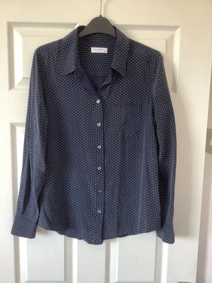 £55 • Buy Equipment Navy Blue Polka Dot Silk Shirt Size Medium M Approx 10 - 12