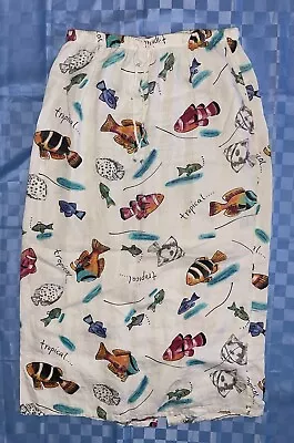 Hot Cotton Marc Ware Skirt Womens L  Maxi Pullon Linen Slits Island Fish • $17.25