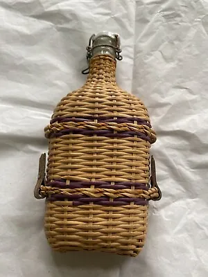 RARE UNUSUAL French Wicker Wrapped Glass Holy Water Bottle From Lourdes France • $107.25