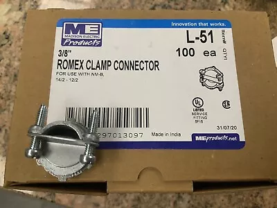 Madison Electric 3/8” Romex Clamp Connector L-51 Box 100 • $25