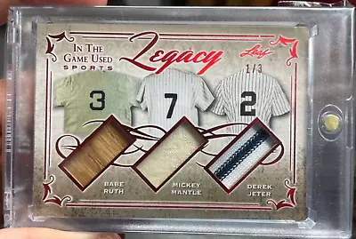 2019 BABE RUTH DEREK JETER MICKEY MANTLE Leaf ITG Game Used Jersey Bat Relic 1/3 • $1199.99