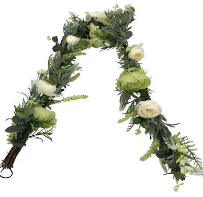 Wicker Park Indoor/Outdoor 5' Faux Peony And Tea Blossum Garland Ivory Christmas • $33.24