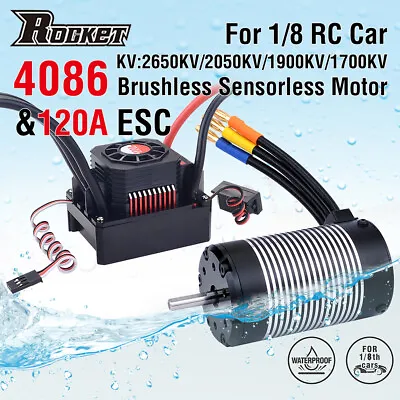 Rocket 4068 Brushless Motor 2650KV 2050KV 1700KV W/120A 150A ESC For 1/8 RC Car • £86.52