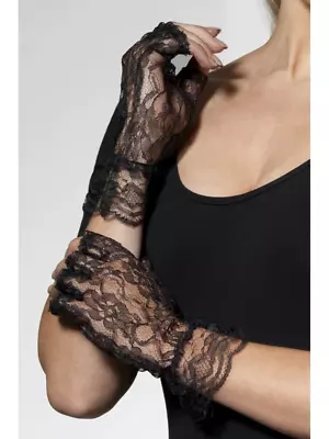 80s Madonna Black Lace Fancy Dress Costume Gothic Fingerless Short Gloves • $23.79