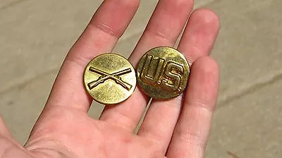 WW2 US Military Army Enlisted Infantry Collar Brass Insignia Pins Disc Rifles • $29.99