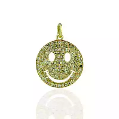 Emoji Charm Smiley Face 14K Yellow Gold Plated Simulated Diamond Emoji Pendant • $72.99