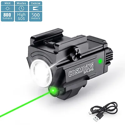 800 Lumens USB Rechargeable Green Laser Gun Weapon Pistol Light Flashlight Combo • $33.08