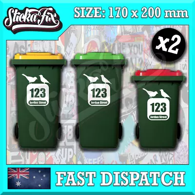 X2 Custom Bin Sticker Street Name Number Wheelie Garbage Rubbish Vinyl Decal • $9.90