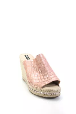 Karl Lagerfeld Womens Croc Embossed Leather Espadrille Wedges Pink Size 8.5 • $42.71