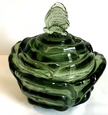 Vintage Signed Fenton Cabbage Rose Trinket Candy Dish With Lid Butterfly Finial • $27
