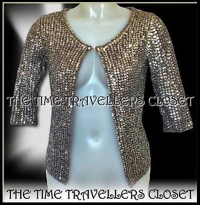 £75 • Buy Kate Moss Topshop Silver Sequin Grey Crochet Cardigan Lined Jacket Uk 8 36 4