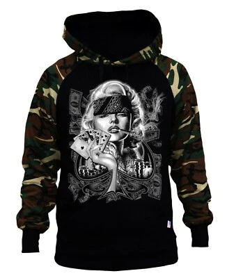 $28.99 • Buy Men's Marilyn Monroe Spade Pose Camo/Black Raglan Hoodie Gangster High Tattoo
