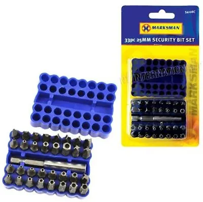 33pc Tamperproof Bit Set Screwdriver Torx Hex Security Magnetic Holder Star 25mm • £2.95