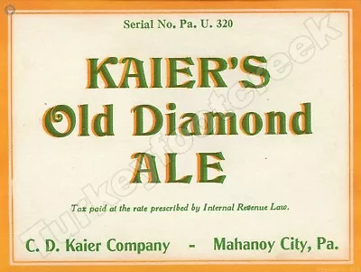 Kaier's Old Diamond Ale Label 9  X 12  Metal Sign • $14.99