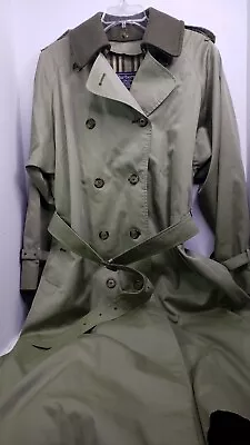 Vintage BURBERRYS Trench Coat Removable Wool Lining Olive Size XL 48 Inch Long • $195.99