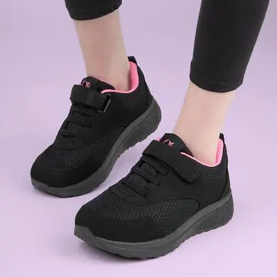 Girls Trainers Black Kids Easy Fasten School Boys PE SIZE • £12.99