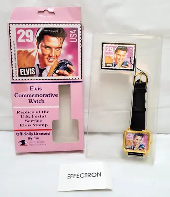 Vintage 1992 Elvis Presley USPS Commemorative Stamp Square Watch Black Band • $19.54