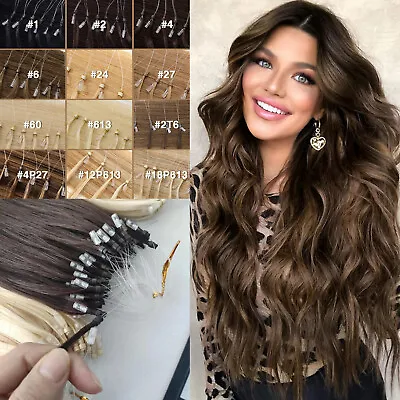Micro Beads Loop Tip Hair Extensions Micro Link Remy Straight Human Hair100-200s • $30