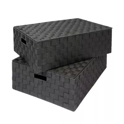 Set Of 2 Underbed Storage Box Chest Shelf Toy Clothes Basket With Lid - Black • £29.99