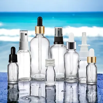 Clear Glass Bottles 10ml-100ml For DIY Skincare Aromatherapy Natural Remedies • £1.79