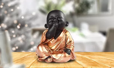 6 H Speak No Evil Little Buddhist Monk In Gold And Black Statue Figurine Room De • $27.41