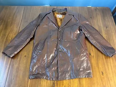 Sears The Leather Shop Mens Size 44 Tall Brown Leather Jacket Coat Vintage • $39.99