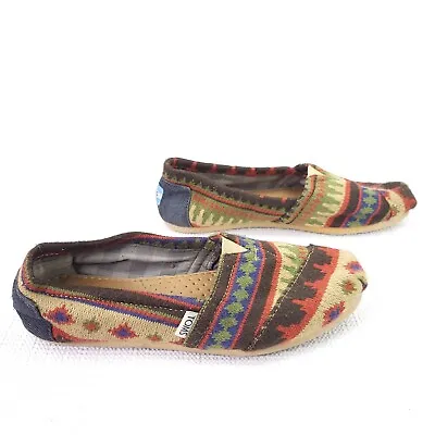 $22.88 • Buy Toms Shoes Multicolor Southwest Navajo Aztec Knit Blanket Loafers Womens Sz 7.5