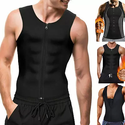 Men Sweat Sauna Waist Trainer Vest Weight Loss Tops Neoprene Corset Body Shaper • £9.79