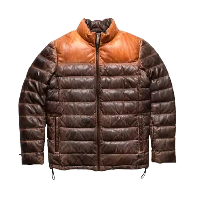 Men's Puffer Jacket Real Lambskin Leather Down Jacket Dual Color Distressed • $105