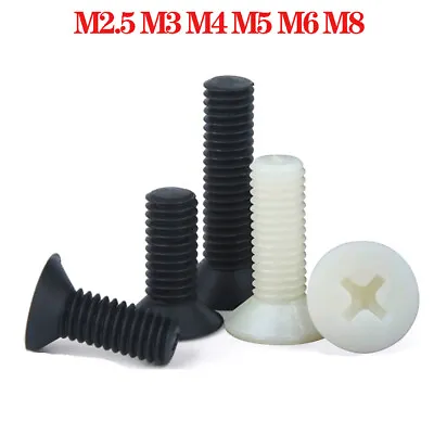 Countersunk Nylon Screws M2.5 M3 M4 M5 M6 M8 Plastic Flat Head Phillips Screws • $2.52