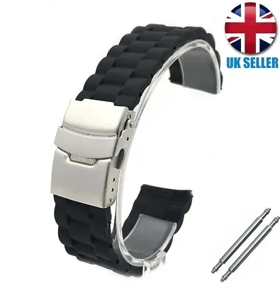 Silicone Rubber Sport Watch Strap Band Black 18-20-22-24mm • $9.70