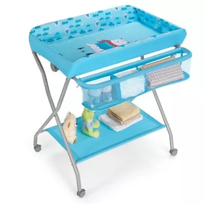 Baby Changing Table Folding Baby Diaper Changing Station W/ Large Storage Basket • £49.99