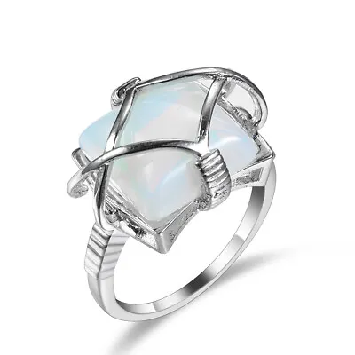 Women's White Moonstone Ring Bohemia Jewelry Wedding Engagement Party Ring Gifts • $1.88