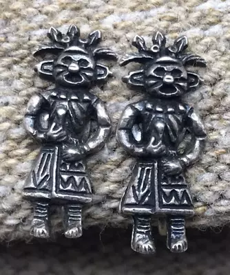 Vintage Native Kachina Woman Doll Sterling Silver Hanging Earrings Clamp Back • $18.95