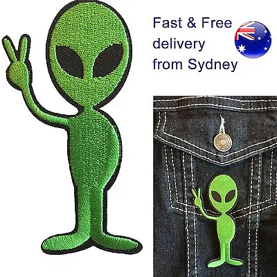 Alien Iron On Patch Green UFO Extraterrestrial Mars Space Planet Victory Patches • $5.95