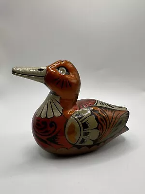 Hand Painted Wood Duck Figurine Flower Metallic Folk Art Mexico 3.5  • $15.95