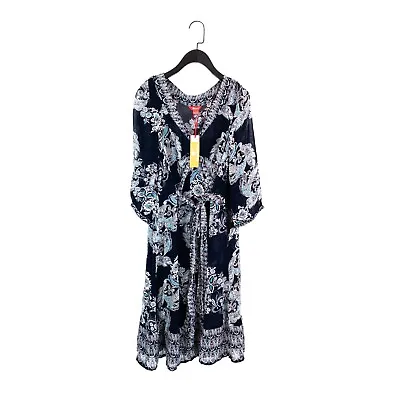 £19.99 • Buy Monsoon Blue Paisley Floral Sheer Chiffon Kaftan Beach Dress - Size 14 - NEW