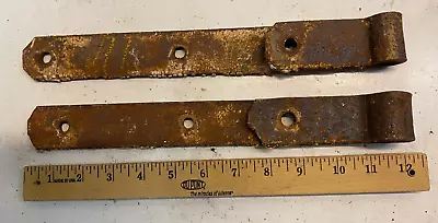 2 Vintage 12'' Farm Barn Door Gate Hand Forged Strap Hinges Great Patina Pair • $20