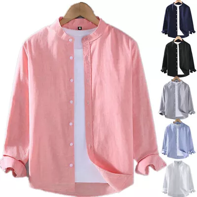 Mens Cotton Linen Long Sleeve Dress Shirt Button-down Loose Blouse Tops Soli ♬ • $13.78