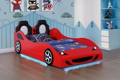 Fun Fiery Red Multi Under Glow Lights Youth Race Car Twin Bed Bedroom Furniture • $749