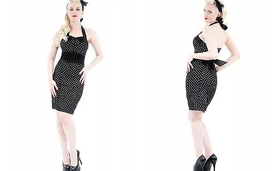 H&R LONDON SMALL BLACK/WHITE DOT PENCIL 50s PINUP RETRO VINTAGE PUNK PARTY DRESS • $39.95