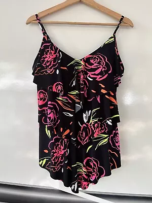 Magic Suit Tankini Top 14 Black Multicolor Tiered Soft Bra Hide Tummy Flirty • $23.75