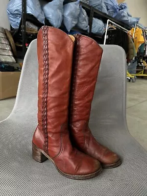 Vintage Frye Boots Women’s 8 B Red Burgundy Tall Heel Campus 70s USA Made 8546 • $99.99