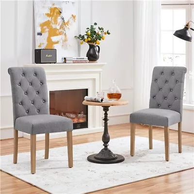 Dining Chairs 2pcs Fabric Kitchen Chairs Upholstered Seat Dark Gray Used • £57.99