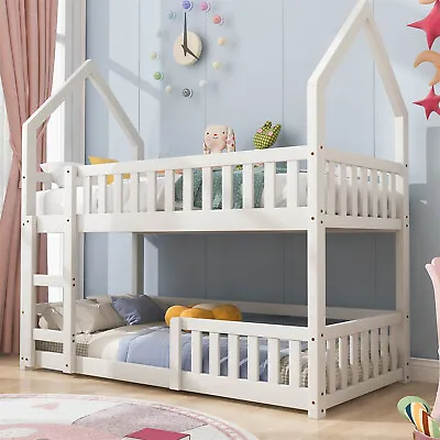 £289.99 • Buy Bunk Bed With Ladder Single 3ft Solid Wooden Kids Bed Frame High Sleeper White