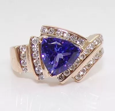 LeVian 14K Yellow Gold Trillion Cut Tanzanite & White Diamond Ring Size 7 LNC2 • £1543.09