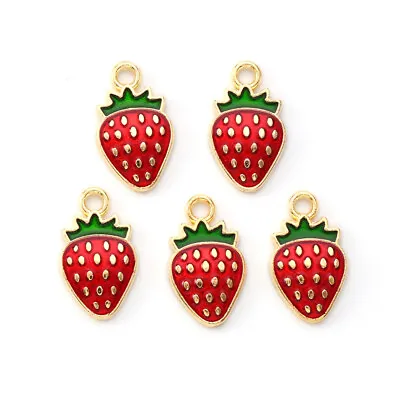 £3 • Buy Enamel Strawberry Charms, Red Enamel And Gold Coloured Charm, 16mm Fruit Charm